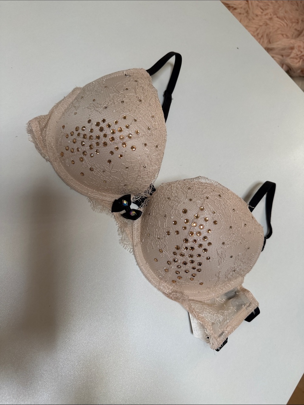 Victoria's Secret Nude Lace Bra with Gold Stud Accents